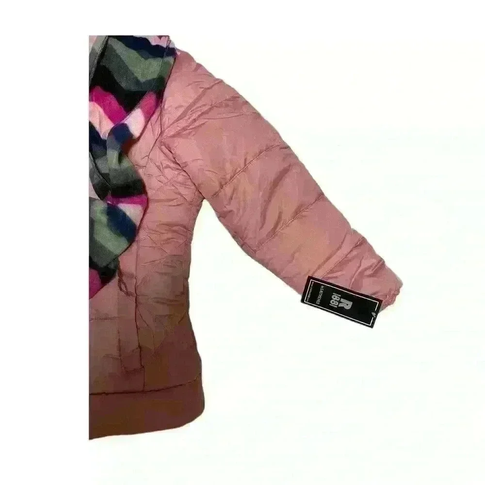 S Rothschild & CO Big Girls Solid Quilted Puffer Jacket and Scarf Set M 10/12